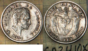 1934 B Colombia 10 Centavos Silver Coin KEY 150k Minted VF+ Bogotá CO3410x - Picture 1 of 1