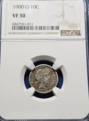 1900 O BARBER DIME NGC VF 30 -- ORIGINAL LOOK, CRUSTY!!! - Image 1 of 2