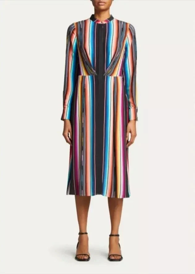 Kobi Halperin Steffi 衬衫连衣裙 M 码条纹 Midi 西南彩虹蓝色 — 第 1/4 张图片