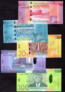 Samoa: Central Bank, 5-100 tala (5 notes) (2008) (WPM 38 - 41 & 43). AU-UNC - Picture 1 of 2
