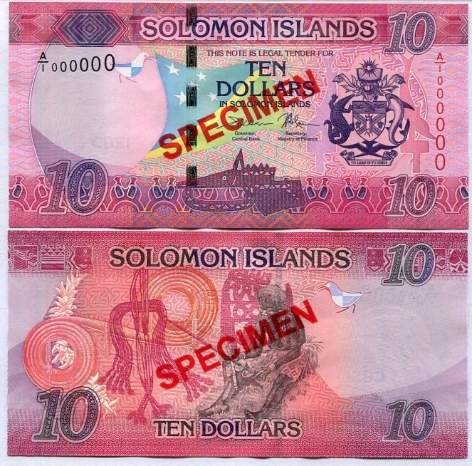 Solomon Islands 10 Dollars ND 2017 P 33 Specimen A/1 000000 UNC - Image 1 of 1