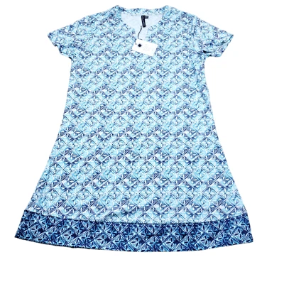 Vestido túnica encubrimiento de natación Aqua Et Sol UPF 50 manga corta azul blanco talla pequeña Foto 1 de 4