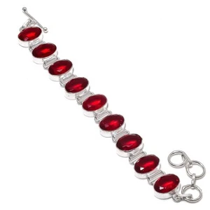 Mozambique Garnet Gemstone Bracelet Oval Shape Gift Adjustable Chain Jewelry 8" - Picture 1 of 9
