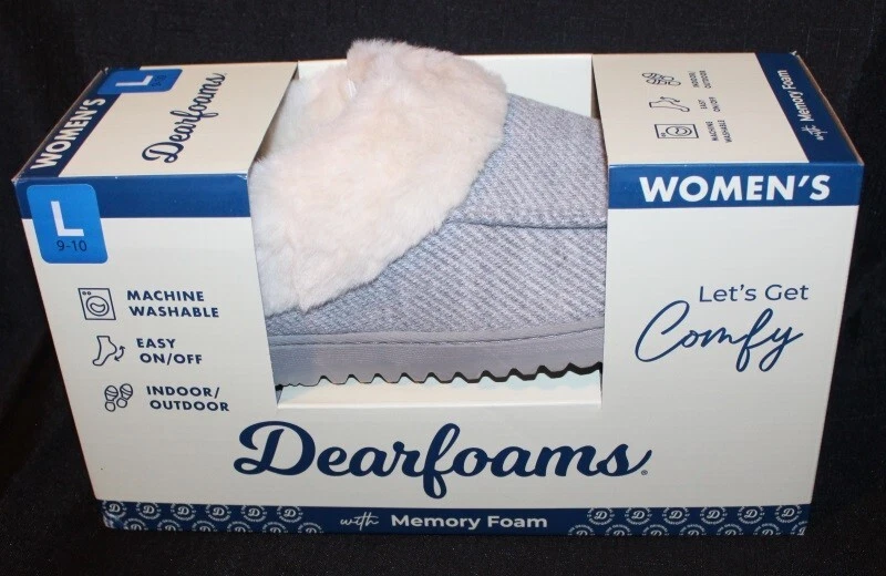 Women’s Dearfoams Indoor Outdoor Memory Foam Clog Slippers LARGE 9/10 GREY