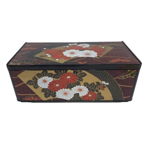 Vintage Floral Black Plastic Tissue Compact Box w/ Mirror Asian Floral Flowers - Picture 1 of 5