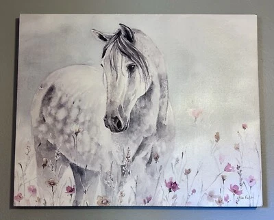 NEW Wild Horses I Lisa Audit Canvas Print Wall Hanging 30"Lx24"H White Grey Pink - Image 1 of 4