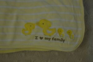 Child of Mine by Carter's Duck Baby Blanket Yellow Stripe I Love My Family Heart