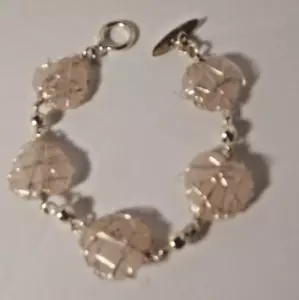 Vintage Sterling 925 Pink ROSE QUARTZ Heart Stone Toggle bracelet 8" Estate NICE - Picture 1 of 9