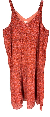 JOIE Maxi Dress XXL Red Orange Print Cotton Lagenlook Lined Boho Sundress - Image 1 of 4