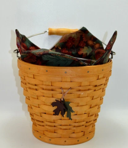 Longaberger 2002 Autumn Pail Falling Leaves Basket w/Cloth Liner & Protector Cover