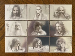 LOTR Topps 2002 Masterpieces Complete Set of 9 Foil Art Cards - Bild 1 von 2