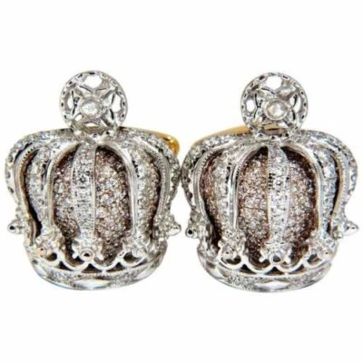 Posh Britt 3D Royal Crown 5.50 Carat White CZ Kingship Cufflinks 925 Real Silver - Image 1 of 4