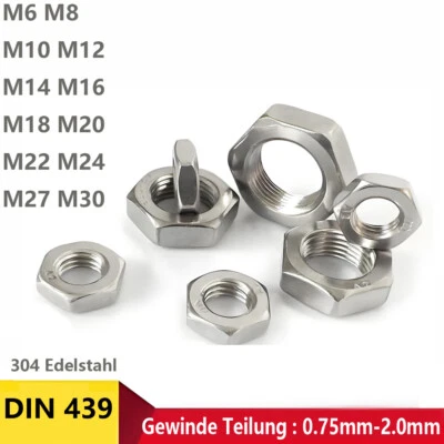 DIN 439 Sechskantmutter Niedrig Flach Feingewinde M6 M8 M10 - M36 Edelstahl V2A - Bild 1 von 4