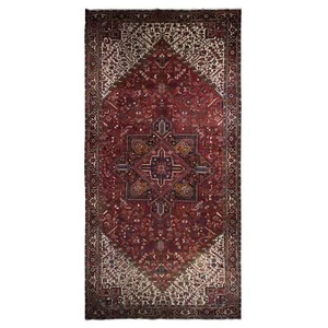 10'9"x22'5" Red Semi Antique Heriz Wool Hand Knotted Gallery Size Rug R78172 - Picture 1 of 11