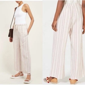 $295 NWT Weekend Max Mara Sz 14 Billy Striped Drawstring Wide Leg Trousers Linen - Picture 1 of 5