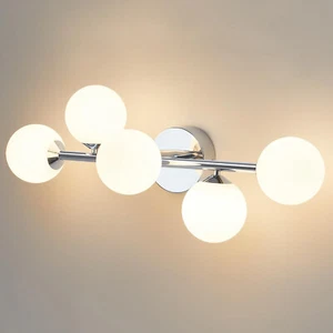 Mid Century Modern Bathroom Vanity Lights 5 Light Chrome Dimmable LED Fixture - Picture 1 of 9