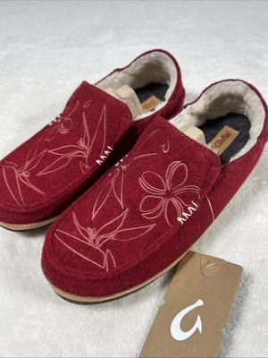 Zapatillas OLUKAI Nohea Kilohana Mujer Talla 8 Zapatos Forrados de Oveja Floral Rojo Foto 1 de 4