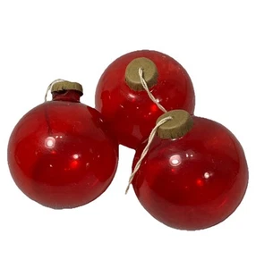 3 Vintage WWII Red Unsilvered Ornament Paper Cap 3” Large Christmas Ornaments - Picture 1 of 9