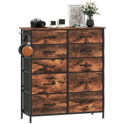 HOMCOM Fabric Chest of Drawers, 10 Drawer Dresser for Bedroom, Rustic Brown - Image 1 of 4