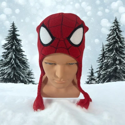 Spider-Man Knit Stocking Hat With Red Braids Marvel Kids OSFM - Image 1 of 4