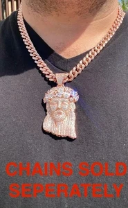 Herren massiv 925 Silber Rosegold Jesus Stück Anhänger ICED CZ Büste unten - Bild 1 von 10