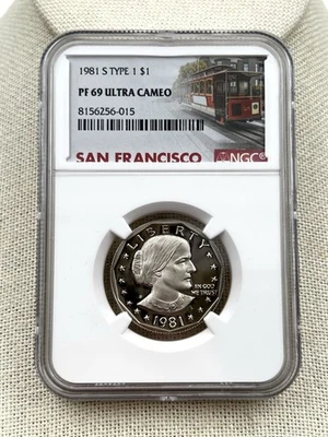 1981-S Type 1 Susan B Anthony Dollar $1 Proof - NGC PF 69 Ultra Cameo - Trolley - Image 1 of 4