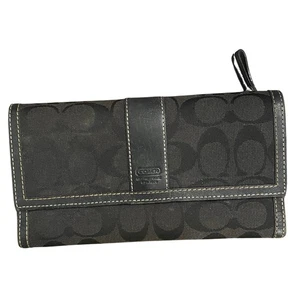 Coach Black Signature Jacquard Logo Monogram Fabric Wallet Bifold Trifold - Picture 1 of 3