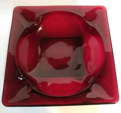 Vintage Anchor Hocking Glass MCM Royal Ruby Red Ashtray 4 5/8"Square 1 1/4" Tall - Image 1 of 4