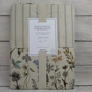 Juego de funda nórdica doble H&M 68”x88” funda de almohada 20”x26” beige estampado floral de flores - Imagen 1 de 8