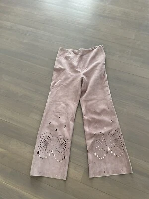 Rebecca Taylor Sz 4 Wisteria Laser Cut Suede Pants (orig 995.00) NWT Mauve - Image 1 of 3