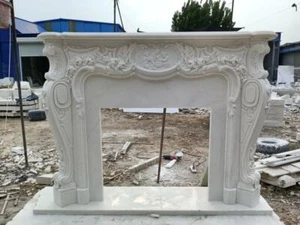 MASSIVE  CARVED MARBLE EUROPEAN DESIGN FIREPLACE MANTEL - FPM684 - Picture 1 of 1