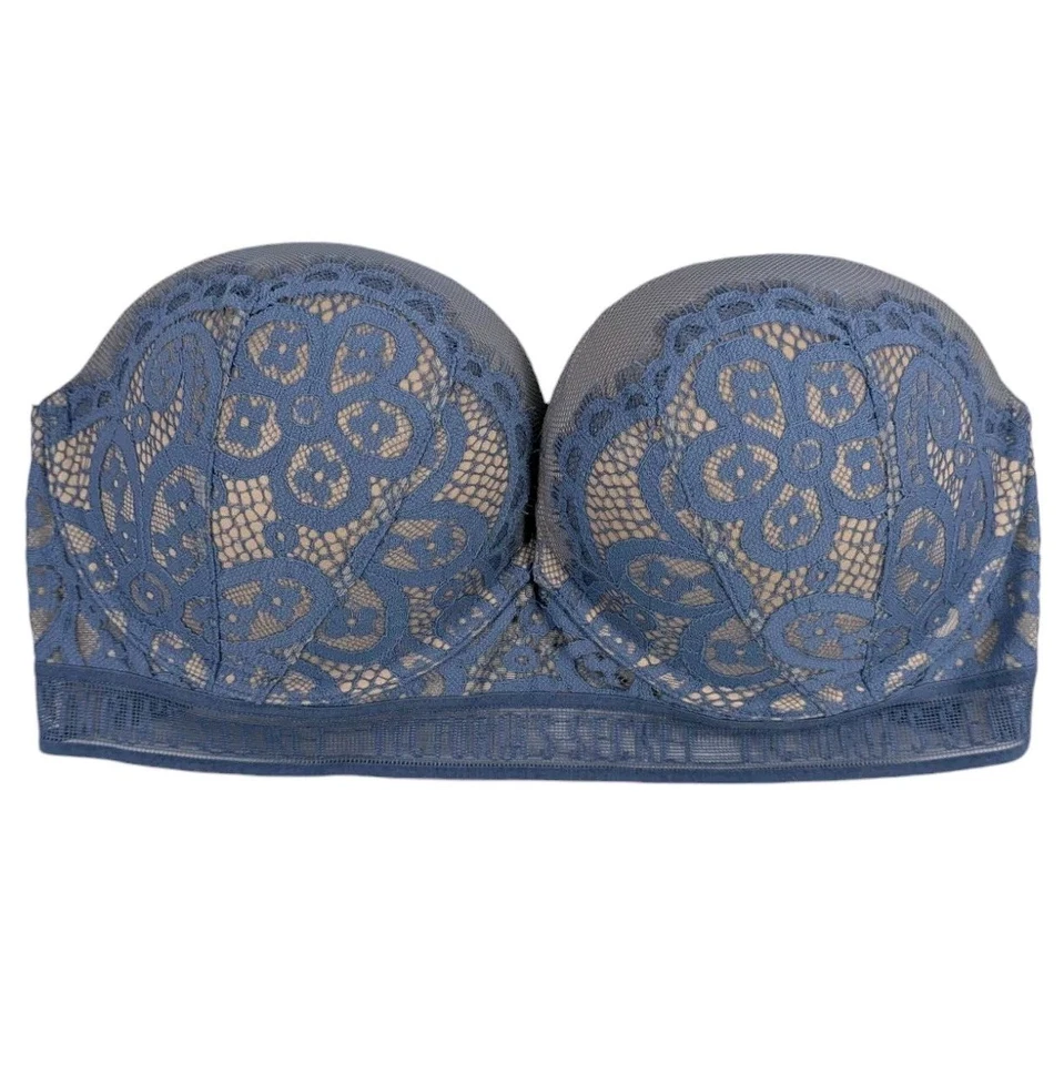Sujetador push up muy sexy Victoria's Secret para mujer talla 32DD sin tirantes encaje azul VS Foto 1 de 4