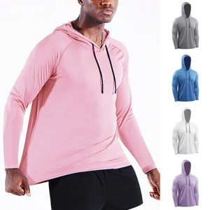 UPF50+ Mens Sun Block Hoodie Long Sleeve Skin Protection Sun Shirts Fishing Tops - Picture 1 of 25