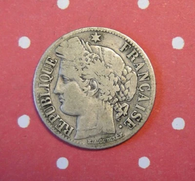 1871 K (BORDEAUX) FRANCE - 1 FRANC = .835 SILVER COIN  - Image 1 of 2