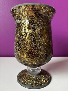 Mosaic Crackled Gold Amber Glass Vase - Picture 1 of 15
