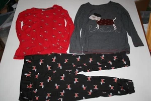Used Next UK Girls 7  year 3 Piece Set Outfit 2 Tops and 1 Pants Dachshund Dog - Picture 1 of 4