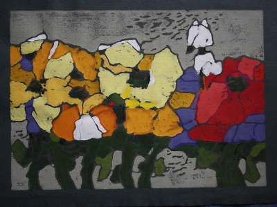 Klaus Fussmann musealer Farblinolschnitt spitzen Blatt, Rosen Probe, Rarität - Bild 1 von 3