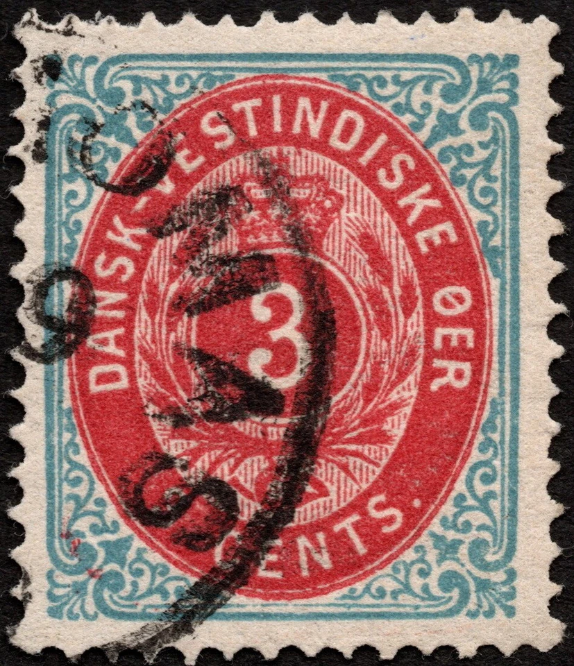 Danish West Indies - 1874 - 3 Cents Blue & Carmine Numeral of Value # 6 F-VF+ - Image 1 of 1