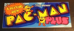 Nice 1982 Pac-Man Plus by Bally Midway Video Arcade Game Marquee - Picture 1 of 5