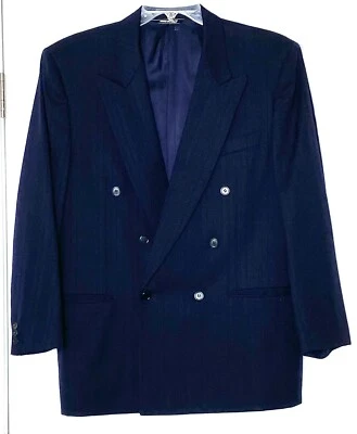 Chaqueta Blazer Abrigo CANALI Italia Azul Marino Rayas Doble Pecho Solapa Pico 50 R 40 Foto 1 de 4