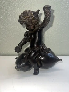 Vintage Antik Miniatur Bronze Bacchus Putti oder Junge Ernte Trauben Statue - Bild 1 von 16