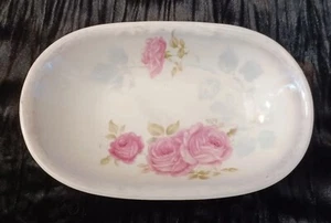 VINTAGE CERAMIC SOAP/TRINKET DISH PINK ROSE FLOWER COTTAGE VICTORIAN STYLE - Picture 1 of 6