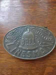 VINTAGE TIFFANY STUDIO NEW YORK -BELL TELEPHONE TELEGRAPH LINESMAN BRASS BUCKLE - Picture 1 of 11