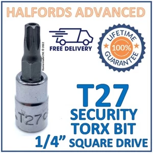 Halfords Advanced T27 punta torx di sicurezza con adattatore azionamento quadrato 1/4" - P&P gratuito - Foto 1 di 7