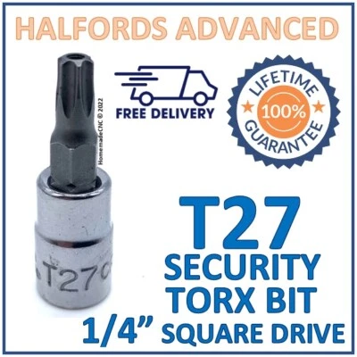 Halfords Advanced T27 Security Torx Bit with 1/4" Square Drive Adapter -Free P&P - Image 1 of 4