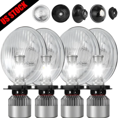 Juego de 4 faros de metal de vidrio de 5-3/4" LED de 4000Lm H4 Foto 1 de 4