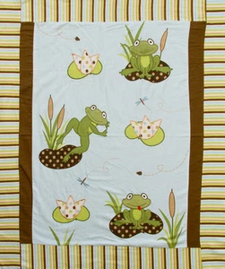 Frog Pads Applique Embroidered Flannel BABY PANEL Fabric - Picture 1 of 1
