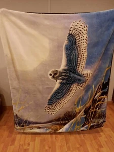 James A Meger Flying Owl Throw Gray Grey Blanket Wall Hanging Plush Soft 48"x58" - Picture 1 of 3