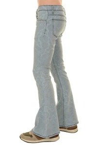 Retro Stretch Stone Bleach Denim Hendrix Paisley Bell Bottom Flares - Picture 1 of 4
