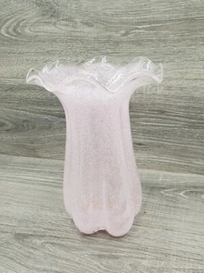 Vtg Light Pink Clear Glass Vase Handblown Glass Vase Flower Top 10" Tall - Picture 1 of 7